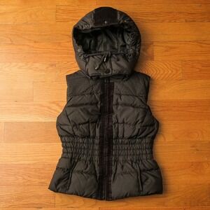 Juicy Couture Puffer Vest Brown Hooded Quilted Down Blend Size P XS Small Y2K